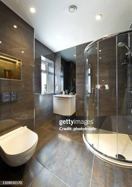 bronzed tile bathroom - alcove stock pictures, royalty-free photos & images