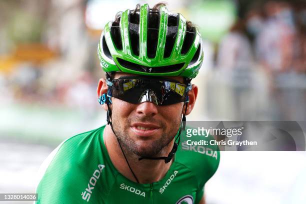 Mark Cavendish of The United Kingdom and Team Deceuninck - Quick-Step Green Points Jersey at arrival during the 108th Tour de France 2021, Stage 14 a...