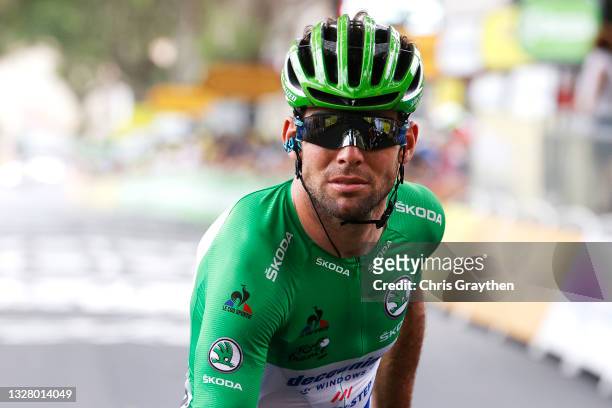Mark Cavendish of The United Kingdom and Team Deceuninck - Quick-Step Green Points Jersey at arrival during the 108th Tour de France 2021, Stage 14 a...