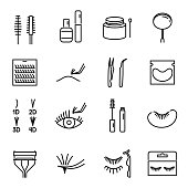 Collection of linear false eyelashes icon vector illustration. Set of 1D, 2D, 3D, 4D volume eyelash