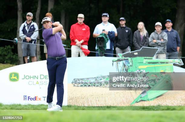 Luke List on the 18th green during the third round of the John Deere Classic at TPC Deere Run on July 10, 2021 in Silvis, Illinois.