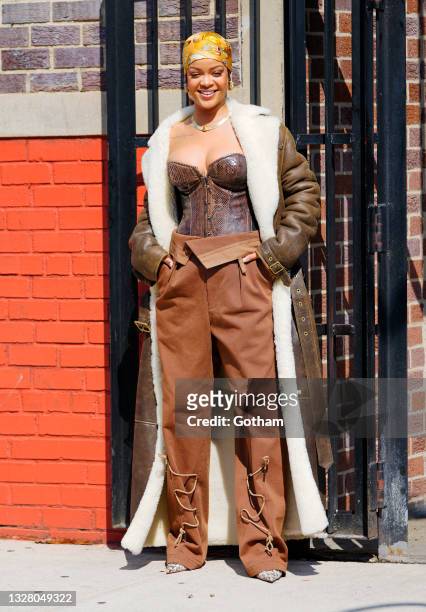 Rihanna is seen set for a music video on July 10, 2021 in New York City.