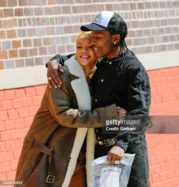 Rihanna and A$AP Rocky are seen on set for a music video on July 10, 2021 in New York City.