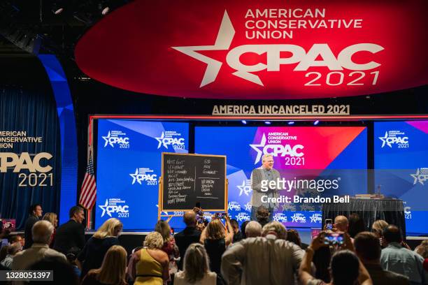 American commentator Glenn Beck speaks during the Conservative Political Action Conference CPAC held at the Hilton Anatole on July 10, 2021 in...
