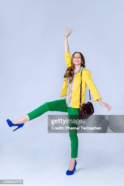 happy woman excited - business woman full body isolated stock pictures, royalty-free photos & images