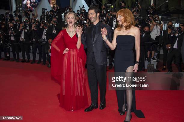 Jury members Melanie Laurent, Tahar Rahim and Mylene Farmer attend the "Flag Day" screening during the 74th annual Cannes Film Festival on July 10,...