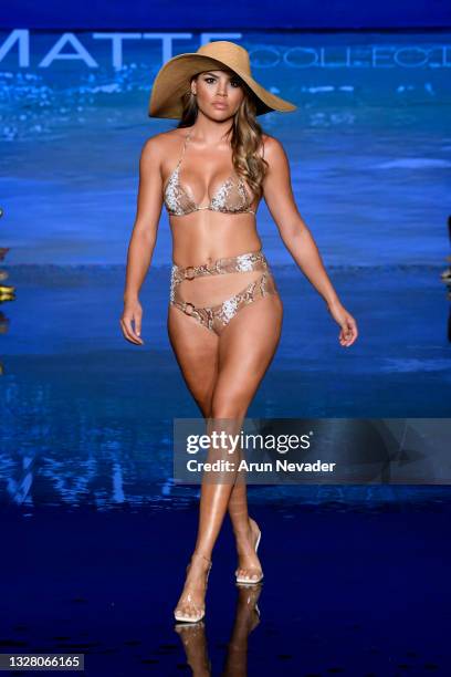 Model walks the runway at the Matte Collection Show during Miami Swim Week Powered By Art Hearts Fashion at Faena Forum on July 10, 2021 in Miami...