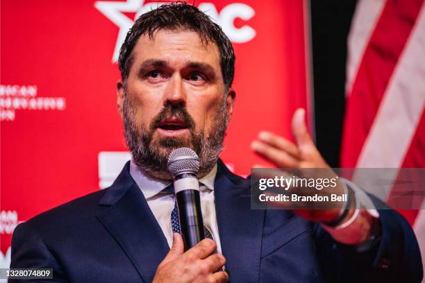 Retired U.S. Navy SEAL Marcus Luttrell speaks during the Conservative Political Action Conference CPAC held at the Hilton Anatole on July 10, 2021 in...