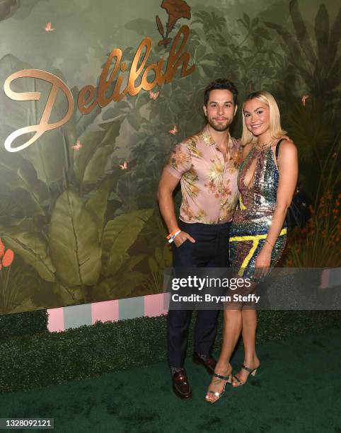 Skylar Astin and Lisa Stelly attends h.wood Group's grand opening of Delilah at Wynn Las Vegas on July 10, 2021 in Las Vegas, Nevada.