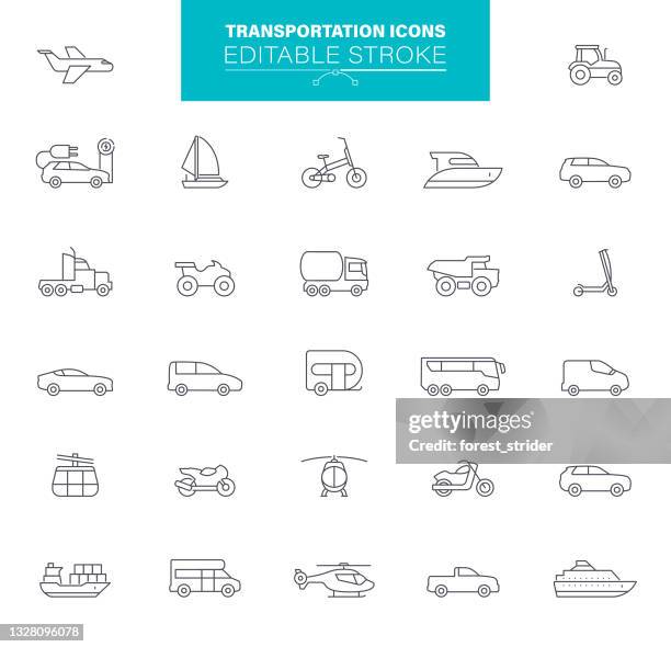 ilustraciones, imágenes clip art, dibujos animados e iconos de stock de iconos de línea de transporte trazo editable - camioneta