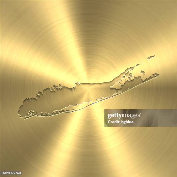 long island map on gold background - circular brushed metal texture - long island stock illustrations