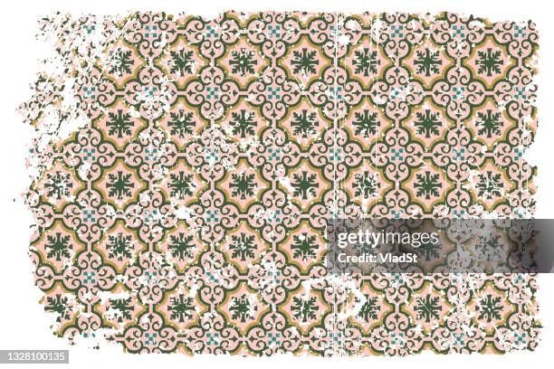 ceramic tiles retro oriental grunge background with azulejos portuguese spanish vintage design - portuguese culture stock illustrations