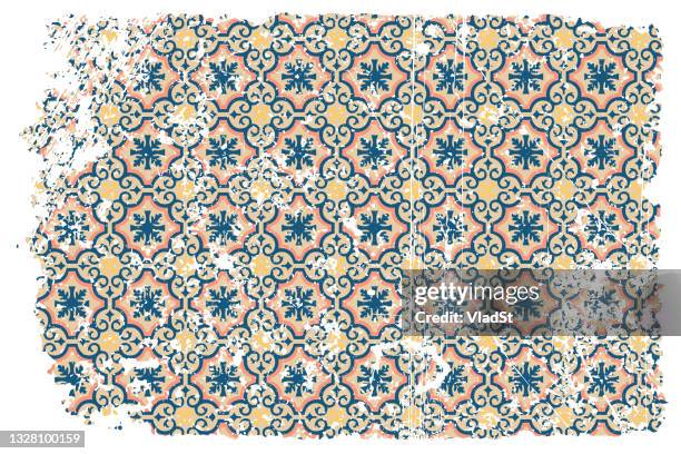 stockillustraties, clipart, cartoons en iconen met ceramic tiles retro oriental grunge background with azulejos portuguese spanish vintage design - ceramic designs