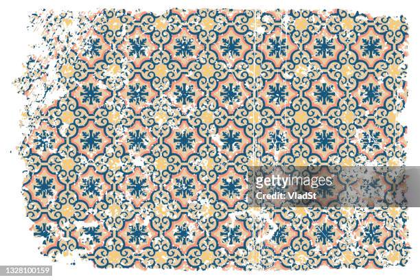 ilustrações de stock, clip art, desenhos animados e ícones de ceramic tiles retro oriental grunge background with azulejos portuguese spanish vintage design - azulejos