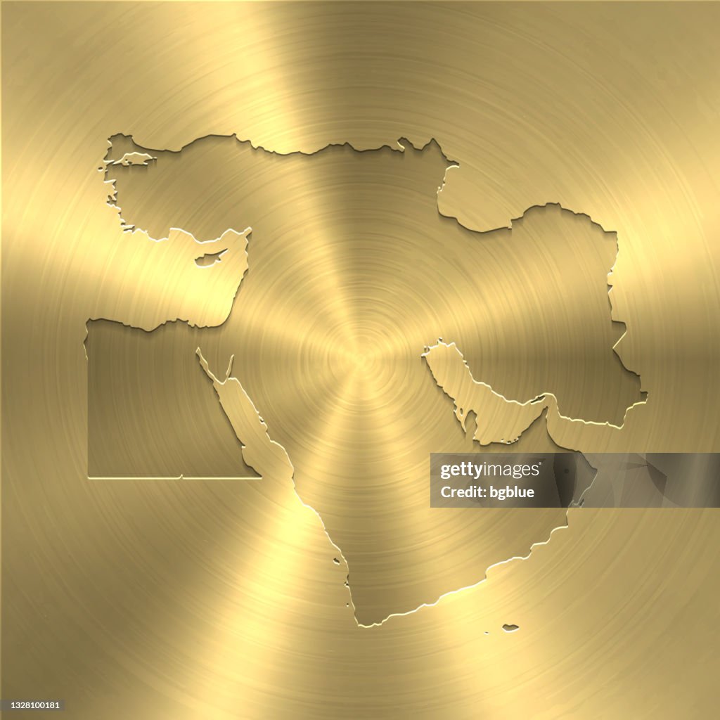 Middle East map on gold background - Circular brushed metal texture