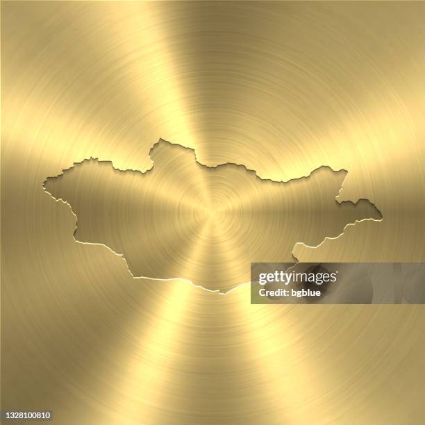 mongolia map on gold background - circular brushed metal texture - ulaanbaatar stock illustrations
