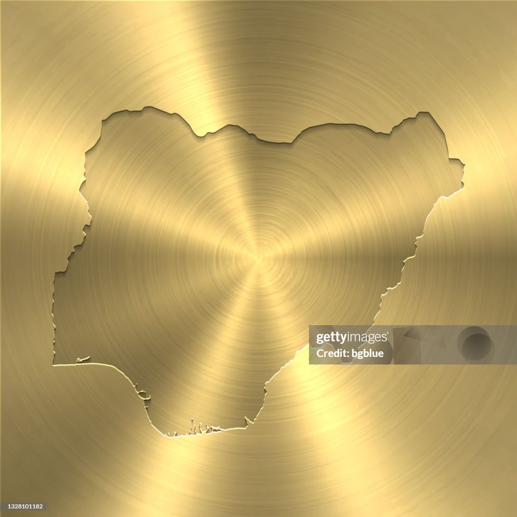 Nigeria map on gold background - Circular brushed metal texture