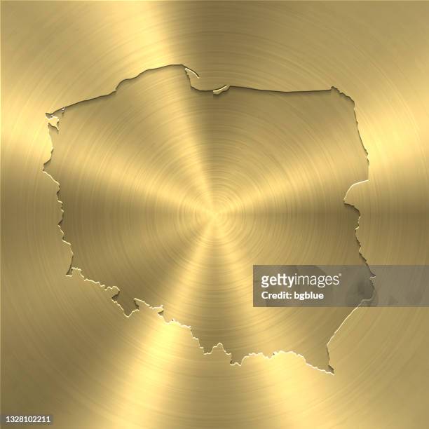 poland map on gold background - circular brushed metal texture - warsaw stock illustrations