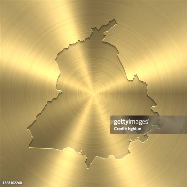 punjab map on gold background - circular brushed metal texture - punjab stock illustrations