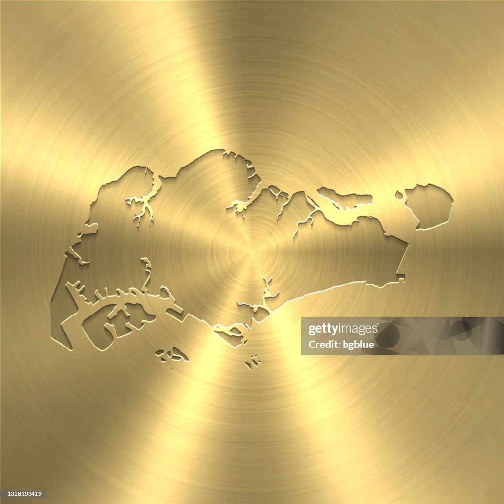 Singapore map on gold background - Circular brushed metal texture
