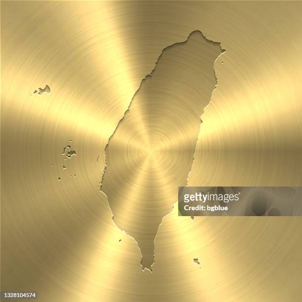 taiwan map on gold background - circular brushed metal texture - taiwan icon stock illustrations