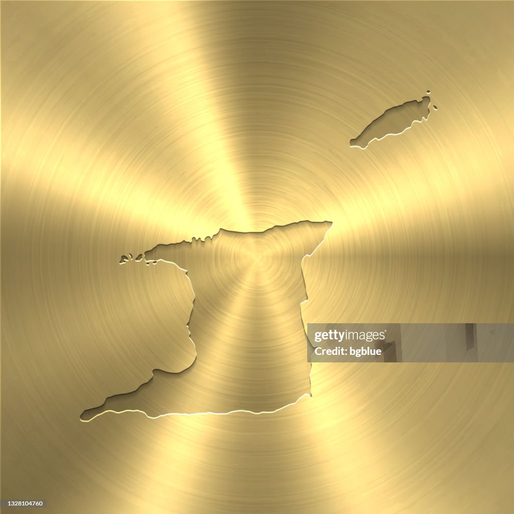 Mapa de Trinidad y Tobago sobre fondo dorado - Textura circular de metal cepillado