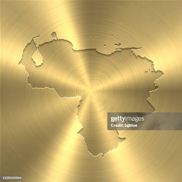 venezuela map on gold background - circular brushed metal texture - gold border stock illustrations