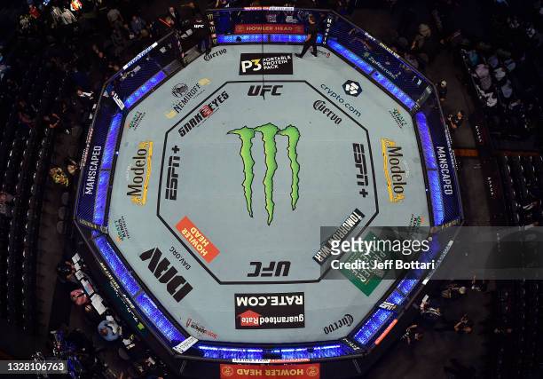 An overhead view of the Octagon during the UFC 264 event at T-Mobile Arena on July 10, 2021 in Las Vegas, Nevada.
