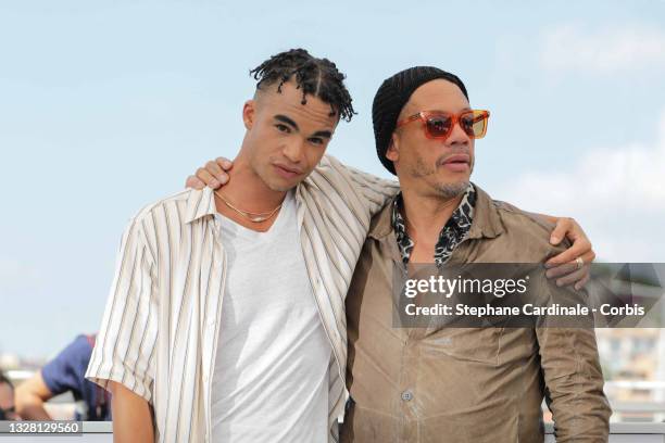 Theo Christine and Joey Starr attend the "Supremes" photocall during the 74th annual Cannes Film Festival on July 11, 2021 in Cannes, France.