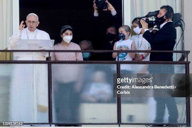 Pope Francis holds his Angelus prayer from the balcony of the Gemelli Hospital, following an three-hour operation on July 4, due to a symptomatic...