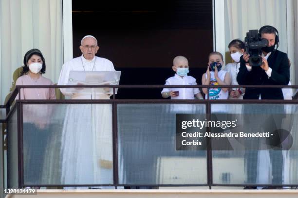 Pope Francis holds his Angelus prayer from the balcony of the Gemelli Hospital, following an three-hour operation on July 4, due to a symptomatic...