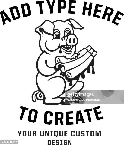 pig eating bbq design format - eating ribs stock illustrations