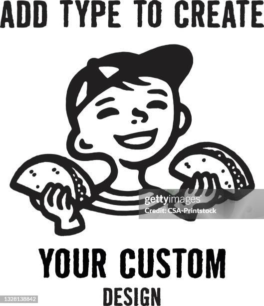 child with tacos design format - hand baseball cap stock illustrations