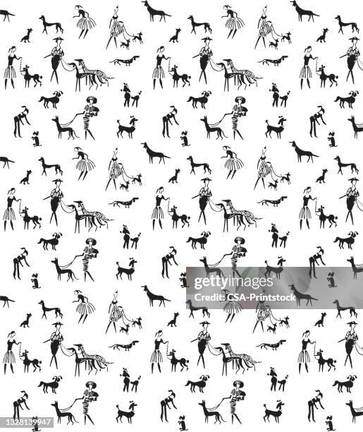 women and dogs pattern - best in show dog stock illustrations