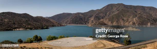 Pyramid Lake, a medium-size 180,000 acre-feet water reservoir on Piru Creek at 100% capacity despite the drought, is part of the Los Angeles County...