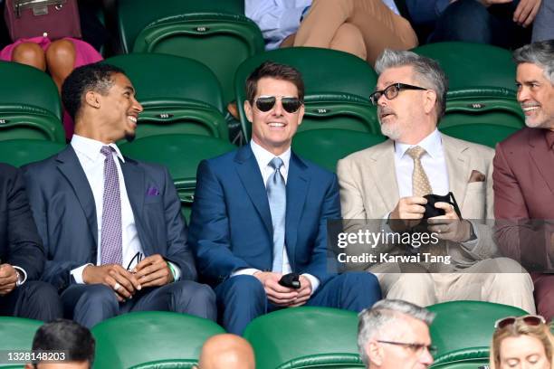 Tom Cruise, Christopher McQuarrie and Esai Morales attend Wimbledon Championships Tennis Tournament at All England Lawn Tennis and Croquet Club on...