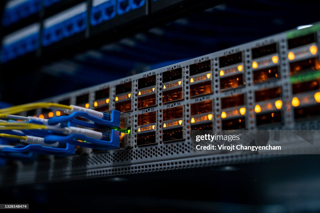 Cables In Network Connection Plug at Data center room
