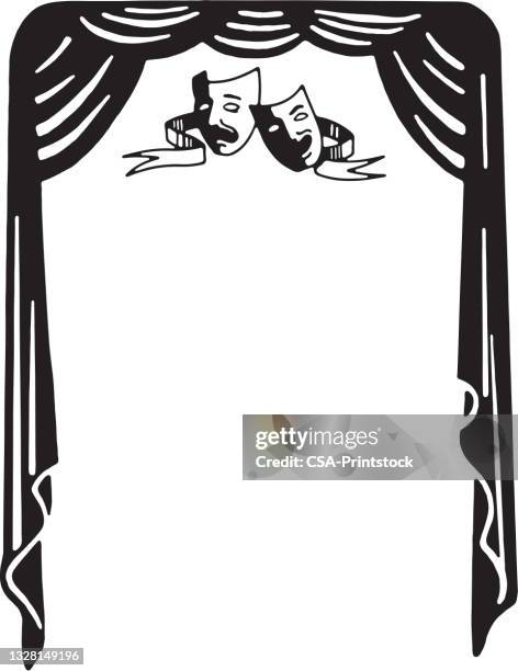 komödie tragödie bühnenvorhang - theatermaske stock-grafiken, -clipart, -cartoons und -symbole