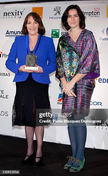 Actress Carmen Maura receives an award from the Spanish Culture Minister Angeles Gonzalez Sinde during 'Prix del Dialogo' Award on November 14, 2011...