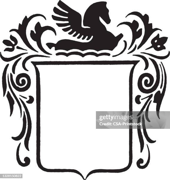 pegasus border - shield shape stock illustrations