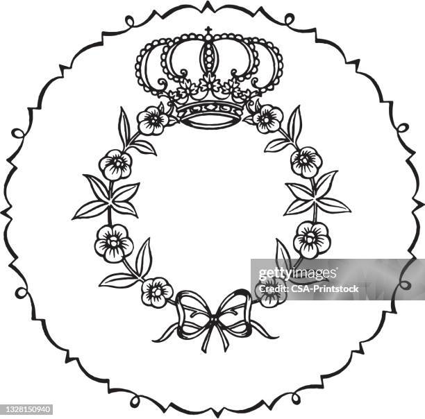 flowery crown border - royal frame stock illustrations