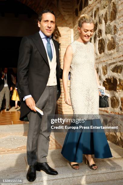 Marta Ortega and Carlos Torreta leaving the wedding of Felipe Cortina and Amelia Millan on July 11, 2021 in Ciudad Real, Spain.