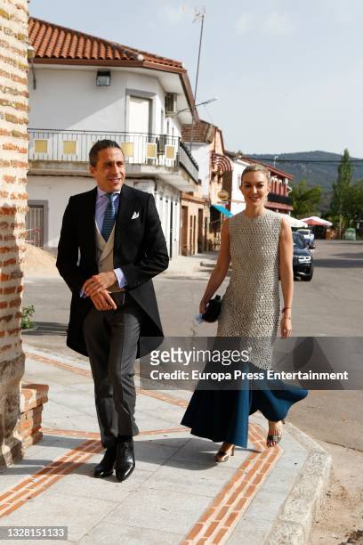 Marta Ortega and Carlos Torreta arriving at the wedding of Felipe Cortina and Amelia Millan on July 11, 2021 in Ciudad Real, Spain.