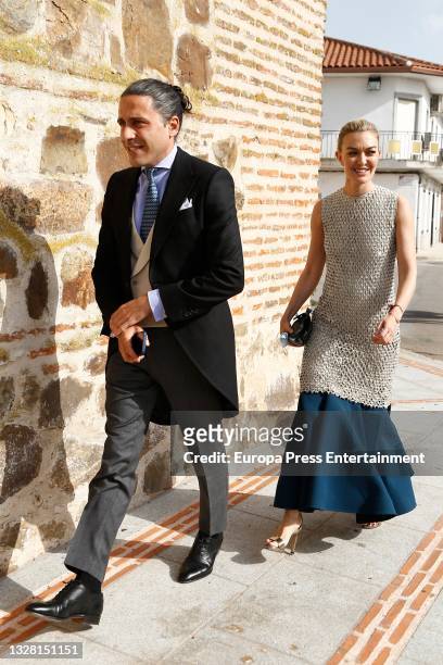 Marta Ortega and Carlos Torreta arriving at the wedding of Felipe Cortina and Amelia Millan on July 11, 2021 in Ciudad Real, Spain.