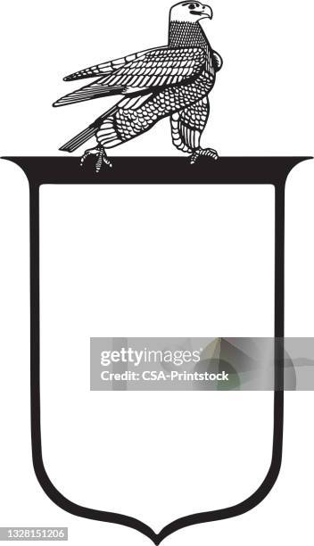 eagle shield border - bald eagle wings stock illustrations
