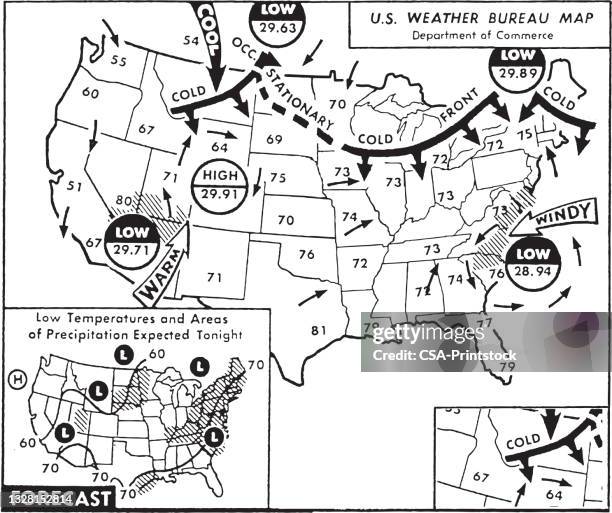 stockillustraties, clipart, cartoons en iconen met map of the united states - weather map