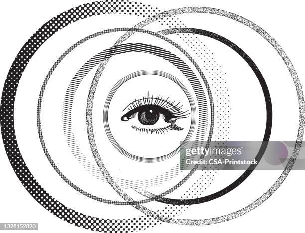 eye in the middle of circles - eyesight diagram stock illustrations
