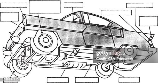 car from below, with labels - under car stock illustrations