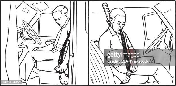 man using seatbelt - front passenger seat stock illustrations