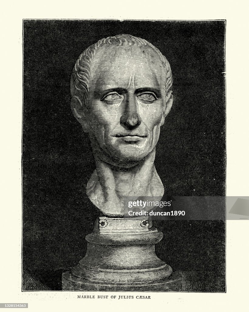 Busto de mármol de Julio César, general y estadista romano antiguo.